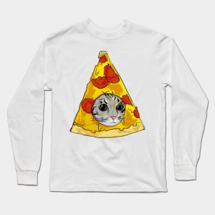 meme pizza head cat Long Sleeve T-Shirt